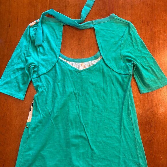 Akemi + Kin Anthropologie Turquoise Tie Short Sleeve Shirt Size Small - Picture 3 of 3